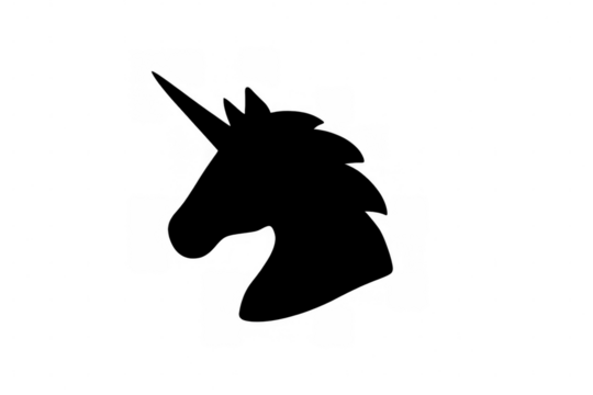 Unicorn head silhouette on transparent background, representing magic, fantasy, and mythical creatures, ideal for various design projects