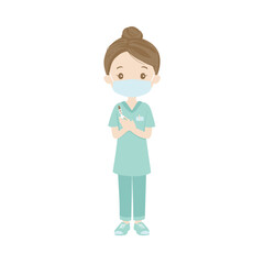 Obraz premium A medical professional in uniform holding a syringe with needle.