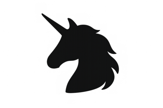 Black unicorn silhouette isolated on transparent background, perfect for fantasy, fairytale, and mythical creature designs