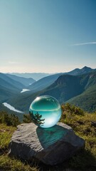 Mysterious Blue Glowing Orb Floating Above Serene Mountain Lake at Twilight