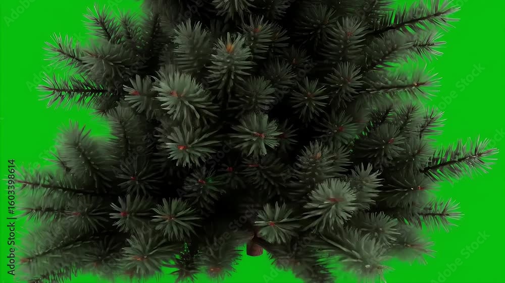 Poster dark green pine tree close up on a chroma key green background in high angle ideal for holiday compo