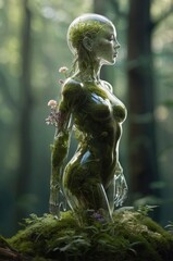 Ethereal Forest Spirit A Glass Woman Embodiment of Nature in Verdant Woodland Realm