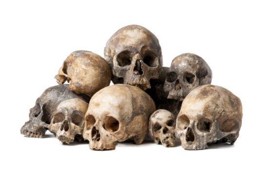 Pile of skulls isolated on a transparent background.