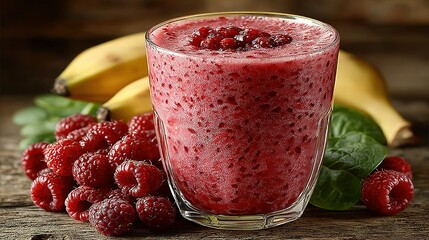 Vibrant berry smoothie with fresh raspberries and bananas.