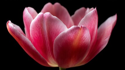 Beautiful pink tulip flower isolated on a black background.