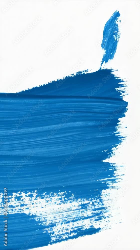 Poster horizontal application of vibrant blue paint strokes on a clean white surface, showing texture and m