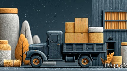 Miniature truck carrying cargo in a winter scene.