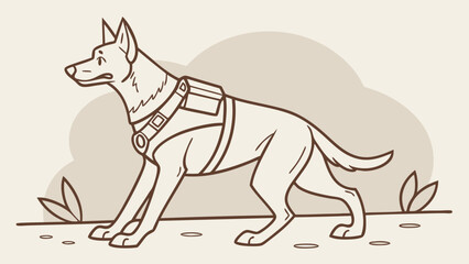 Fototapeta premium Line Art Illustration of a Service Dog in Profile.