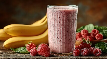 Vibrant smoothie with fresh fruit and greens.