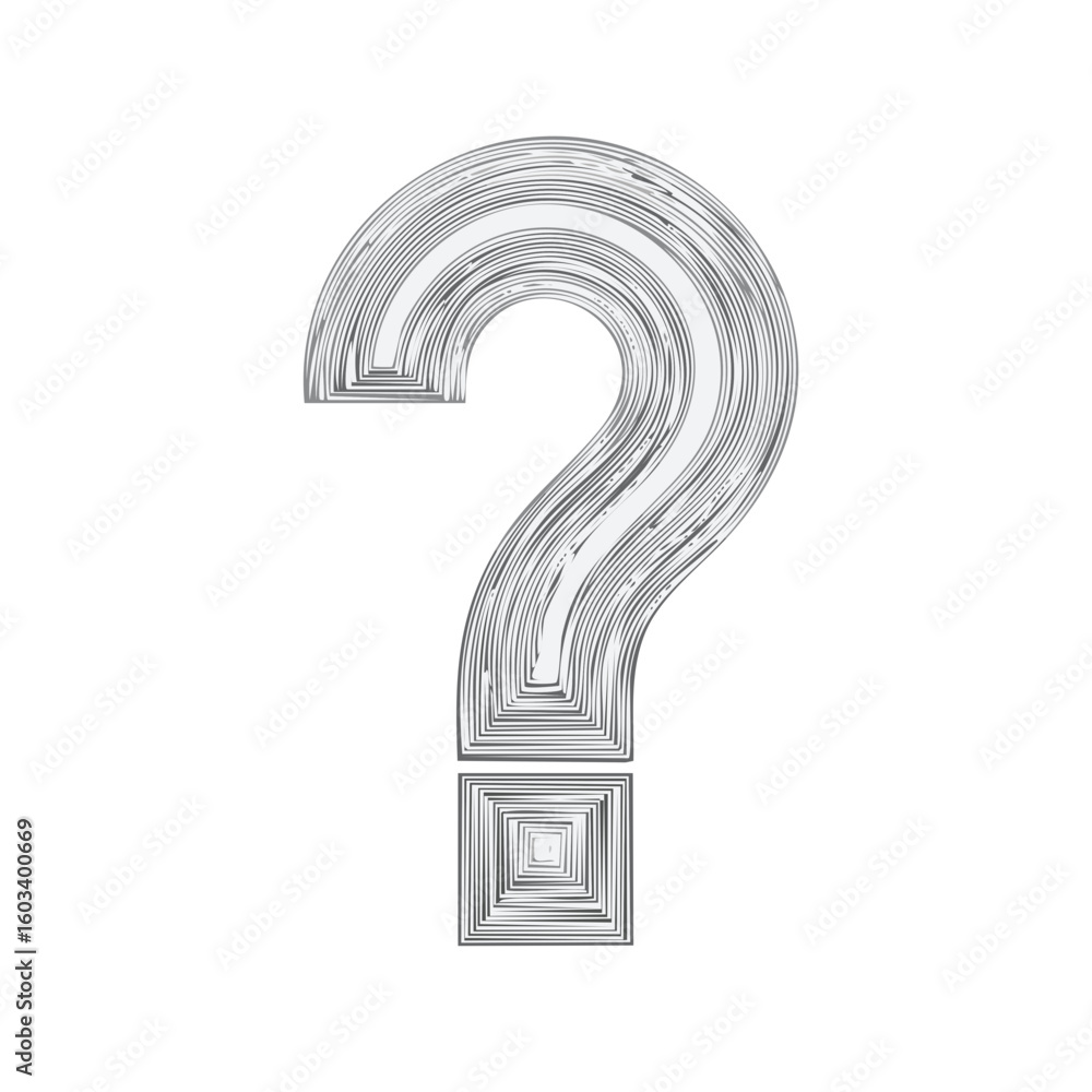 Poster line art question mark with concentric shapes, abstract inquiry and uncertainty graphic representati