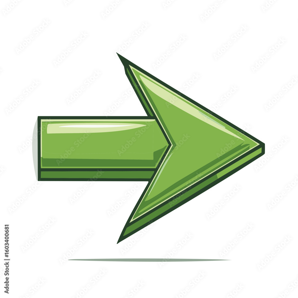 Poster illustration of a simple forward pointing arrow icon design, green arrow element for ui ux interface