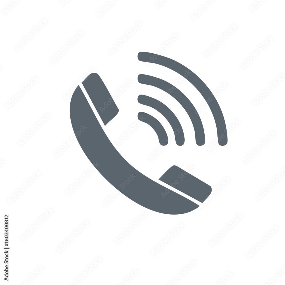 Poster telephone receiver icon with outgoing sound waves, phone call symbol for communication application, 
