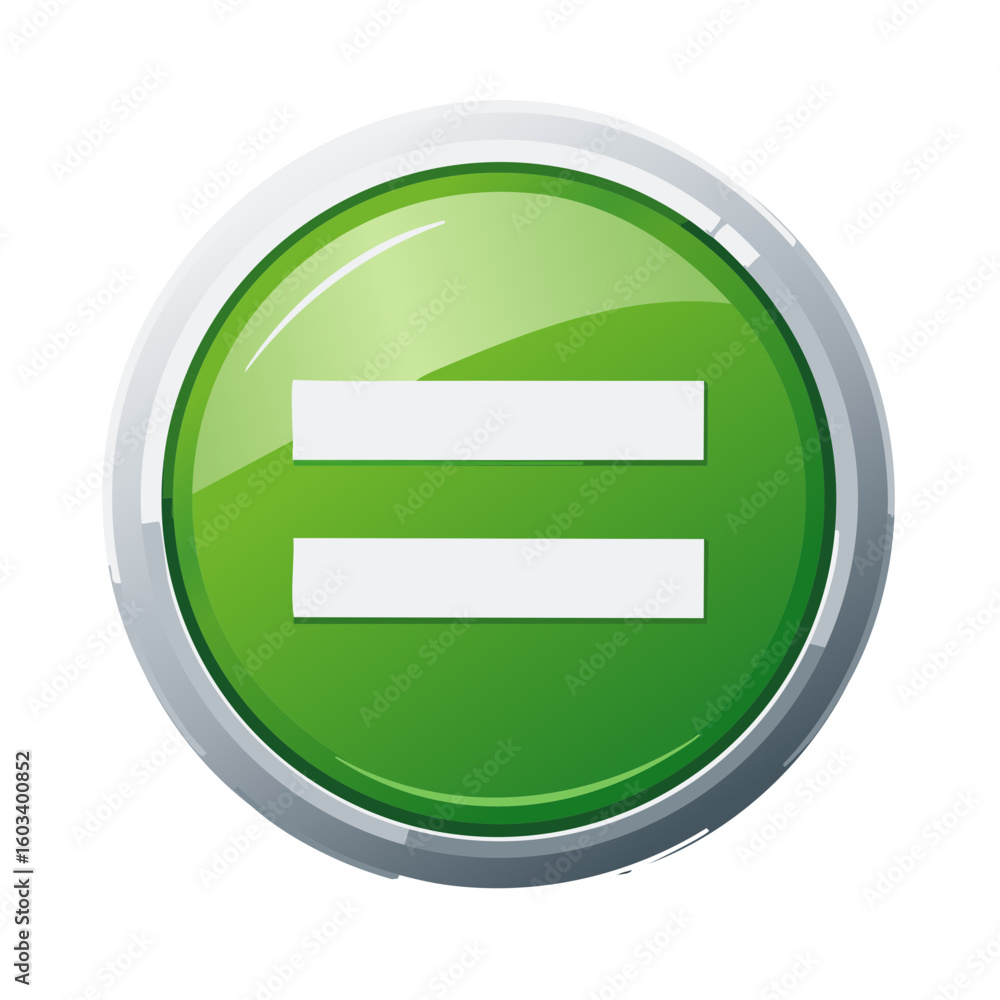 Poster green circle icon with equal sign, equality symbol in round button, equal sign mathematics, equation