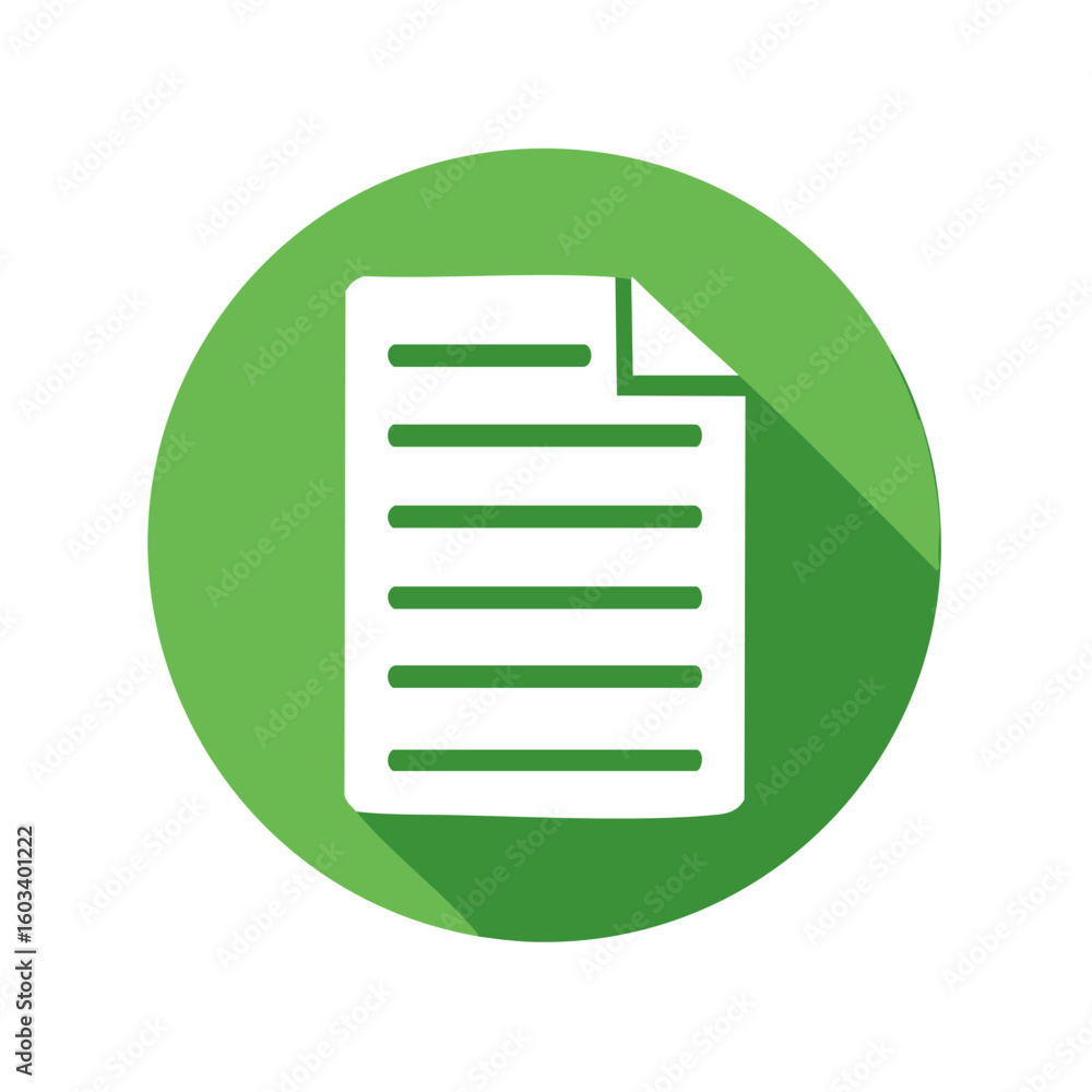 Poster green document icon with folded corner for file sharing and content management systems interface