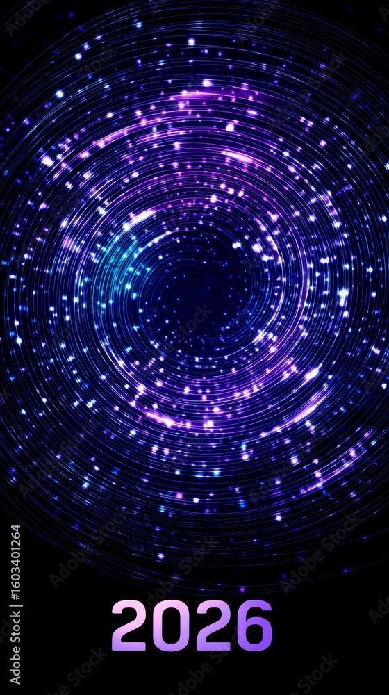 Poster luminous light trails spiraling dynamically, creating electrifying vortex pattern against deep backg