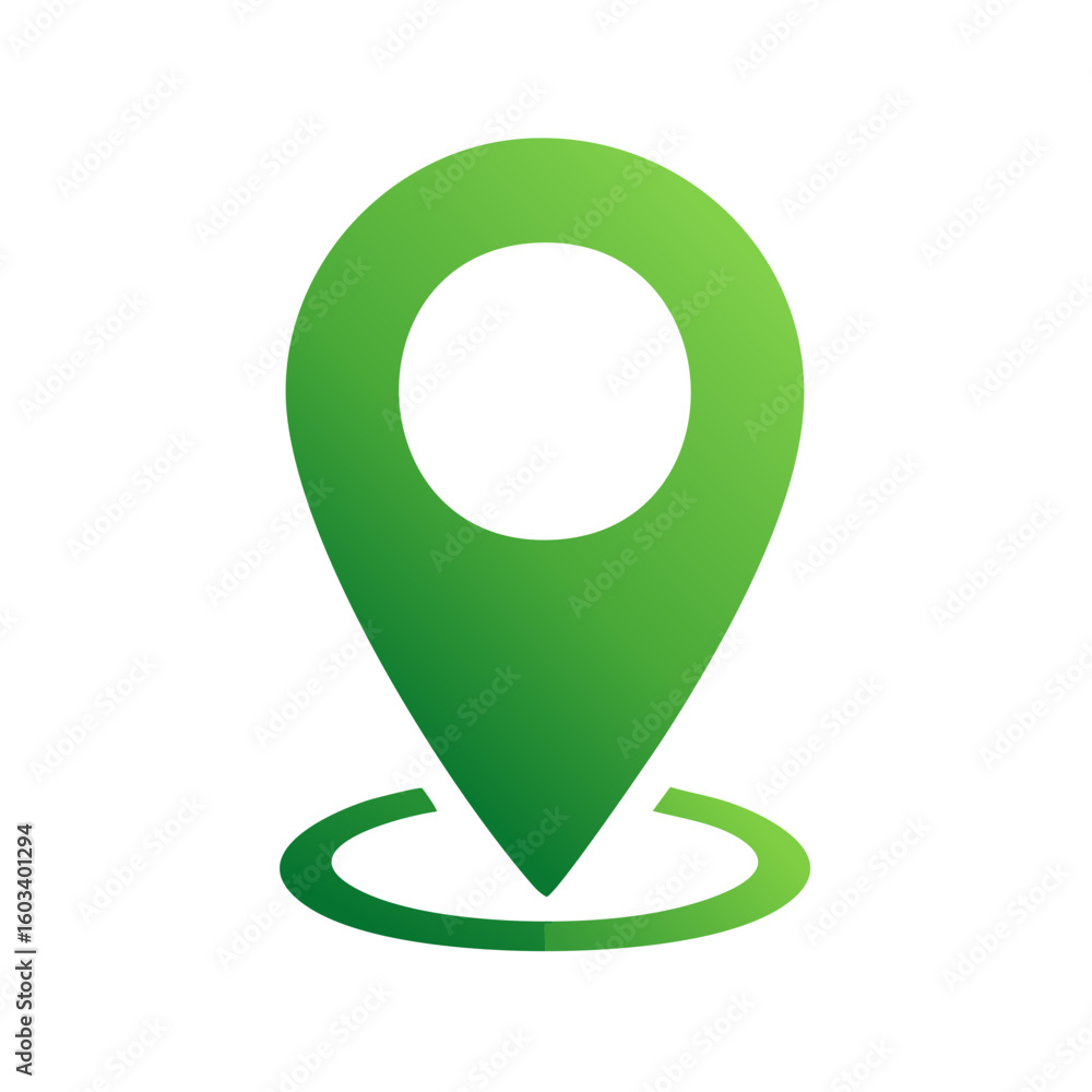 Poster green location pin icon, modern place pointer graphic with locator symbol for maps and navigation