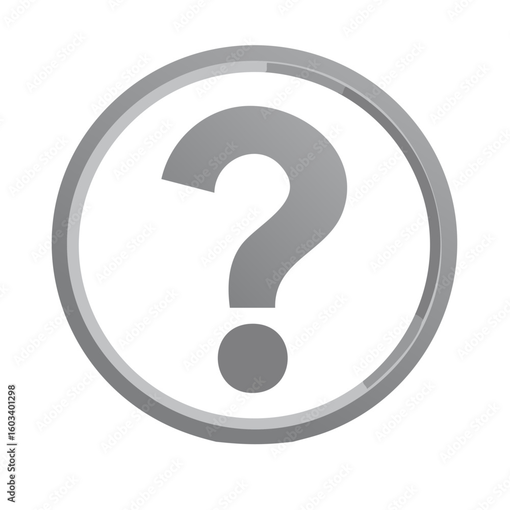 Poster question mark in a circle indicating confusion uncertainty or quiz in simple gray tones