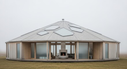 Circular Scandinavian House with Geometric Skylights