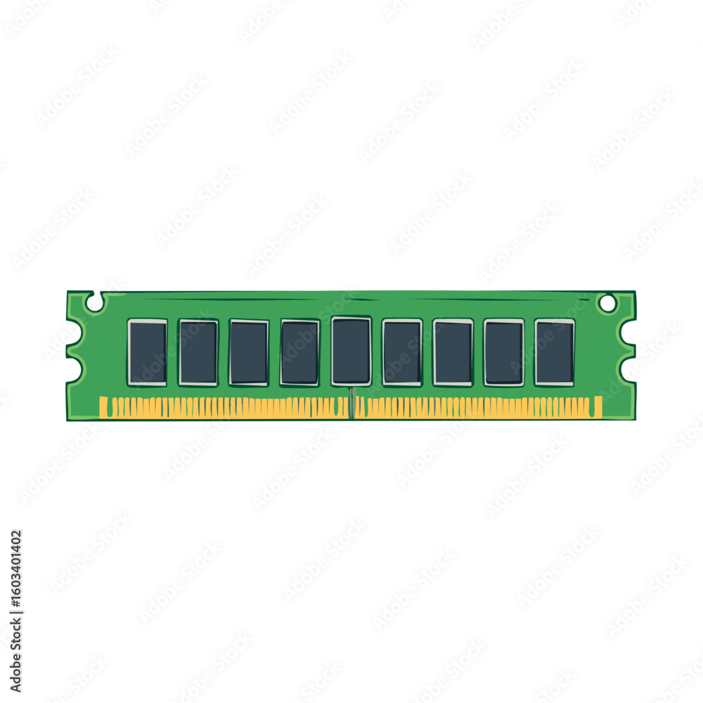 Poster cartoon illustration of a ram module computer memory chip component upgrade hardware