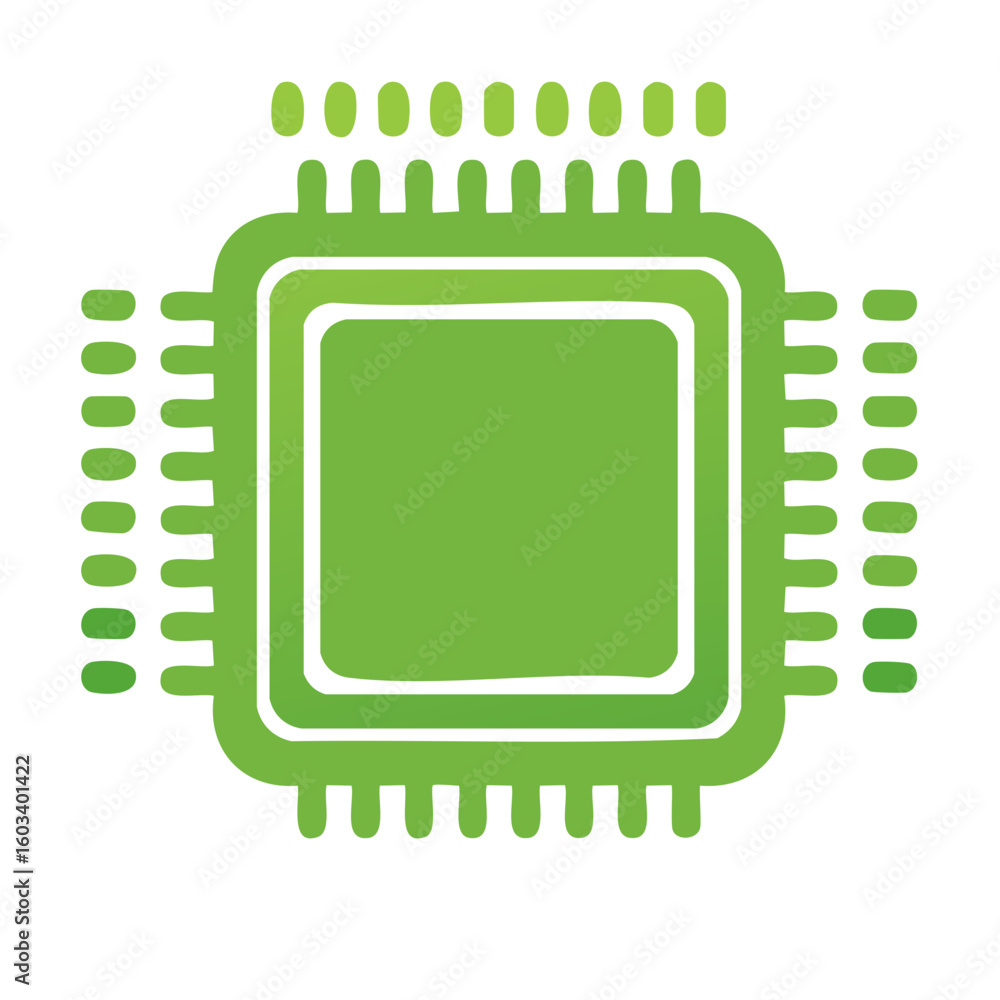 Poster stylized green computer chip illustration for technology or computing concepts