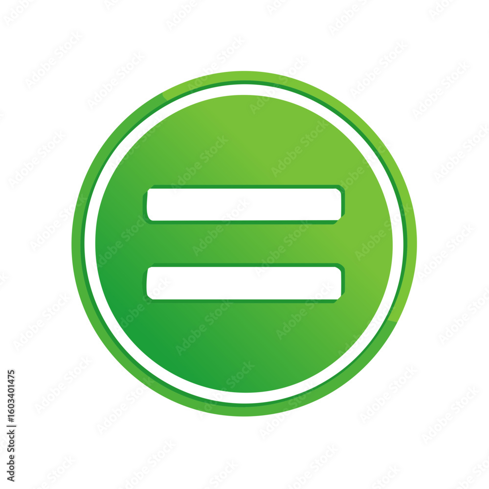 Poster equality sign in a green circle, matching identical elements, two equal lines