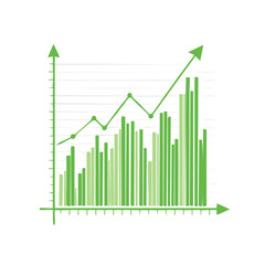Hand Drawn Green Growth Graph Showing Bar Chart and Line Chart Ascending Trend