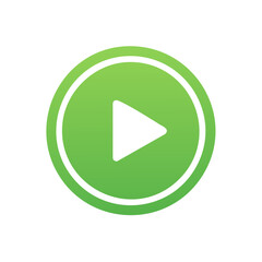 Lime Green Play Button Icon with White Border on White Background for Video Media