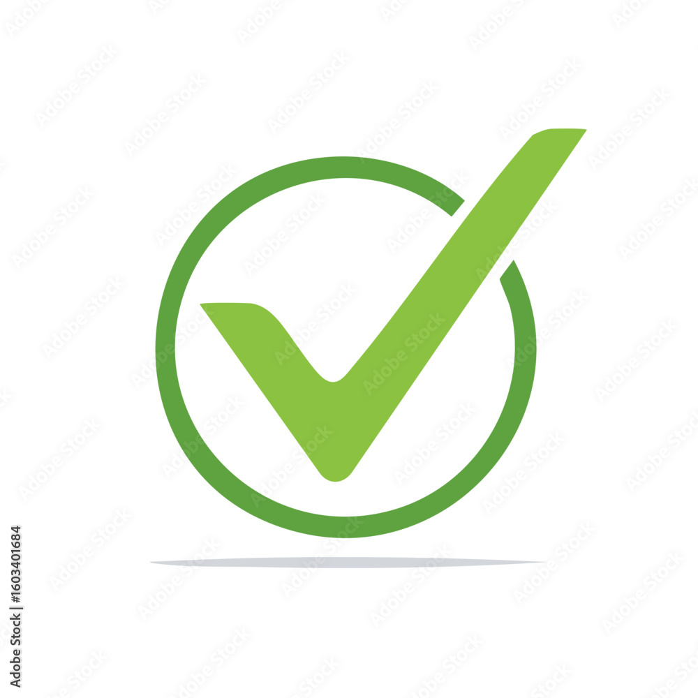 Poster checkmark in green circle signifies approval acceptance agreement or correct choice confirming posit