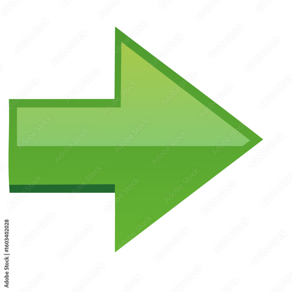Poster glossy green arrow symbol pointing right indicating direction and navigation