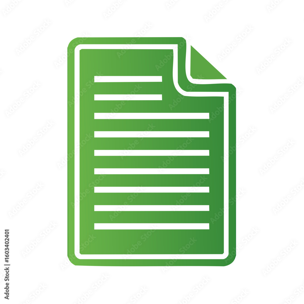 Poster green documents with lined text and curled corner to represent a digital file and information, vecto