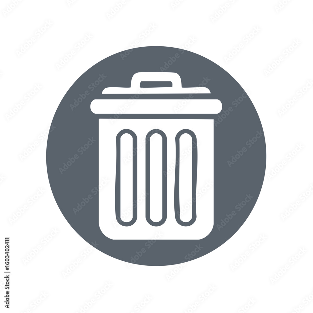 Poster trash can icon in a gray circle. simple symbol of garbage or recycle bin for delete or remove