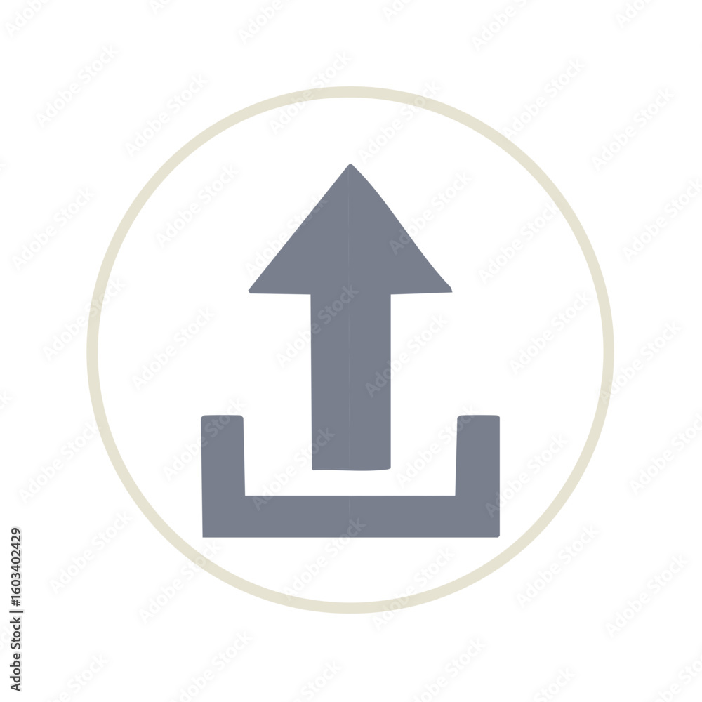 Poster simple grey arrow symbol upload icon with round border, data transfer and internet concepts illustra
