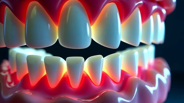 dental, gum inflammation, tooth health. Oral wellness. Gums swell during bacterial attack. Enamel strength prevents cavity growth. Healthy teeth enhance smile quality.