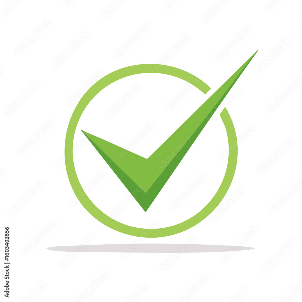 Poster green checkmark icon signifying approval validation and confirmation in graphic design