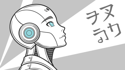 Profile of a Futuristic Female Robot with Blue Eyes.