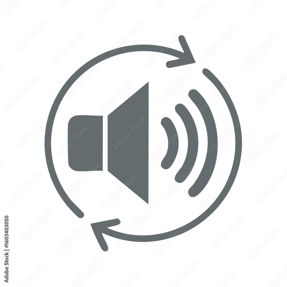 Poster sound icon with rotation arrows representing looping, repetition and playback options for audio and 
