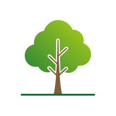 Stylized green tree icon on grass, representing nature, conservation and eco-friendliness for web design elements and graphic resources