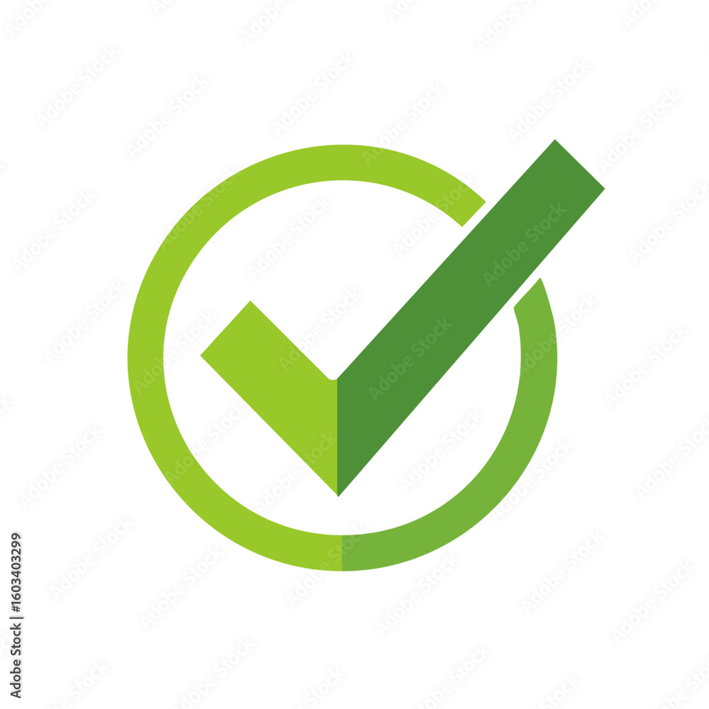 Poster green checkmark in circle indicating approval or validation graphic symbol for correct choice decisi