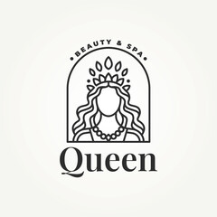 minimalist beauty queen line art icon logo vector illustration design. simple modern beauty salon and spa logo concept