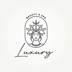 minimalist luxury beauty salon and spa line art icon logo vector illustration design