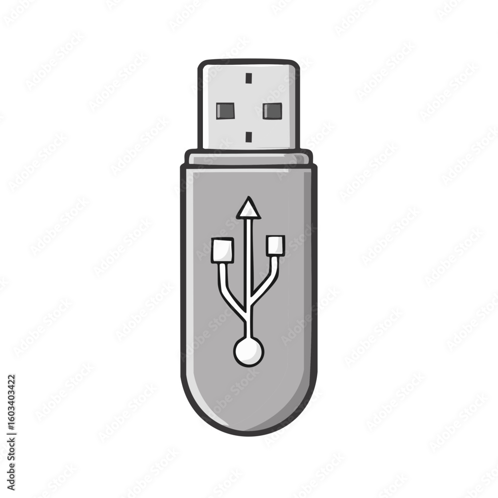 Poster illustrated usb flash drive with universal serial bus symbol for computer data transfer and storage