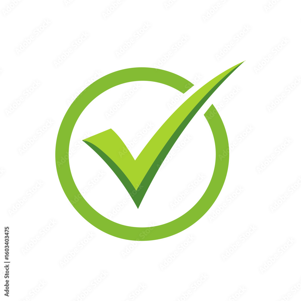 Poster green check mark inside a circle shows approval, confirmation and completion of a task or project.