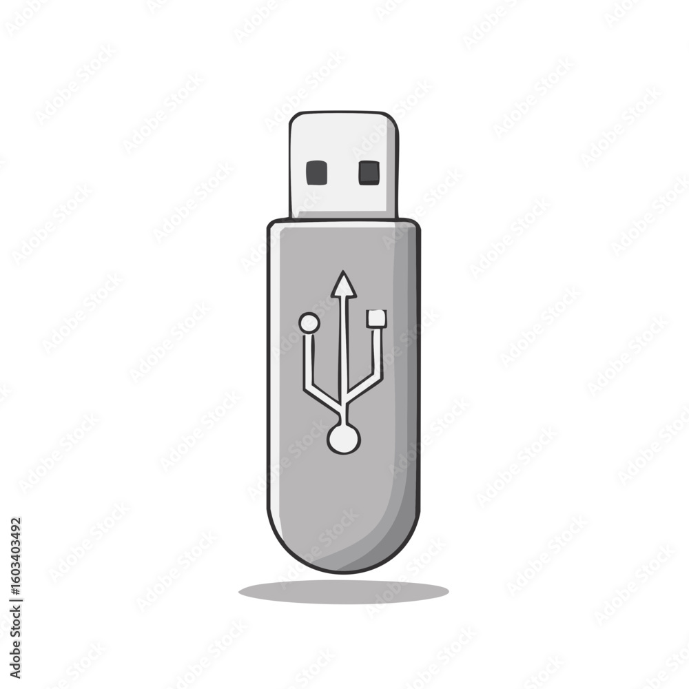 Poster usb drive design gray color for data information communication and transfer device storage technolog
