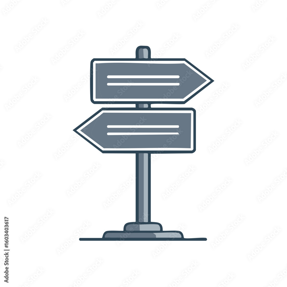 Aufkleber illustration of a two-way directional signpost with left and right pointing arrows on a central pole