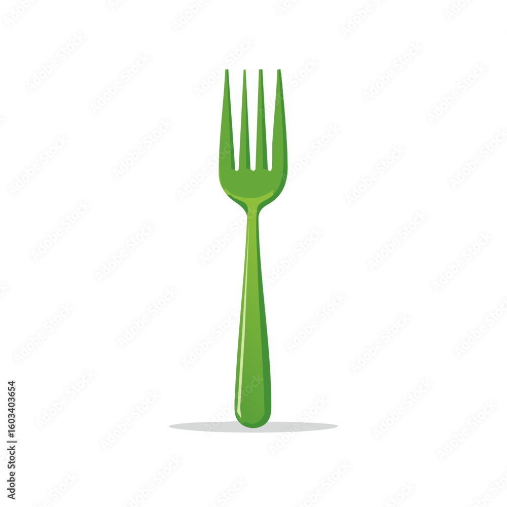 Poster green fork illustration single object utensil dining eating implement isolated design element
