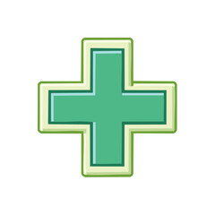 Obraz premium Green Medical Cross First Aid Sign Symbol Healthcare Icon Help Aid Emergency
