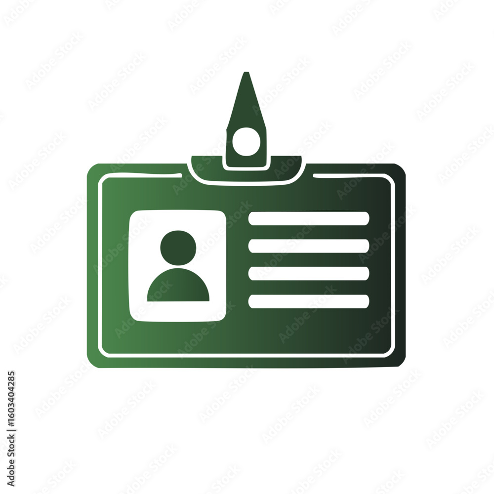 Poster hanging green identification badge with photo and text bars - security access