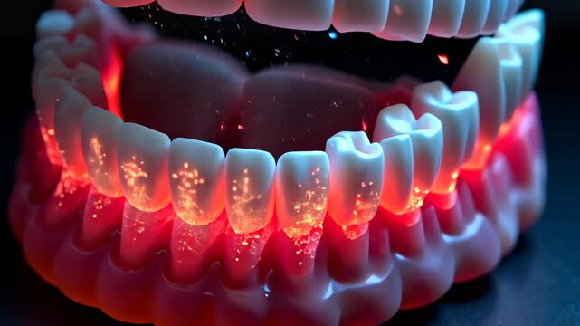 dental, Dental hygiene, Tooth decay. Oral health. Enamel erosion from sugary drinks. Gums recede with inadequate brushing. Plaque buildup causes toothache pain.