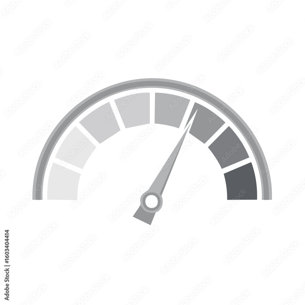 Poster speedometer showing progress and status pointing at progress on a segmented gauge