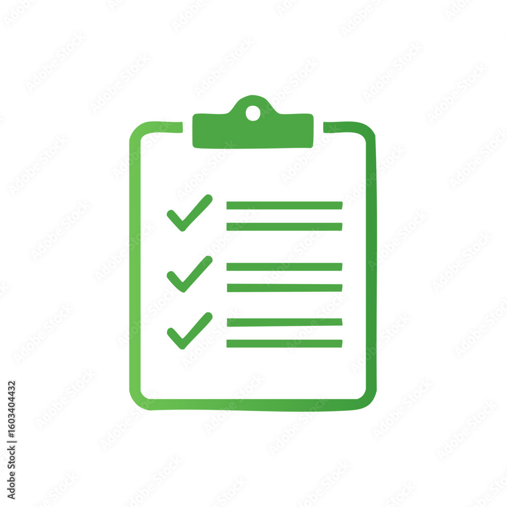 Poster clipboard with green check marks and lines representing text in vector format